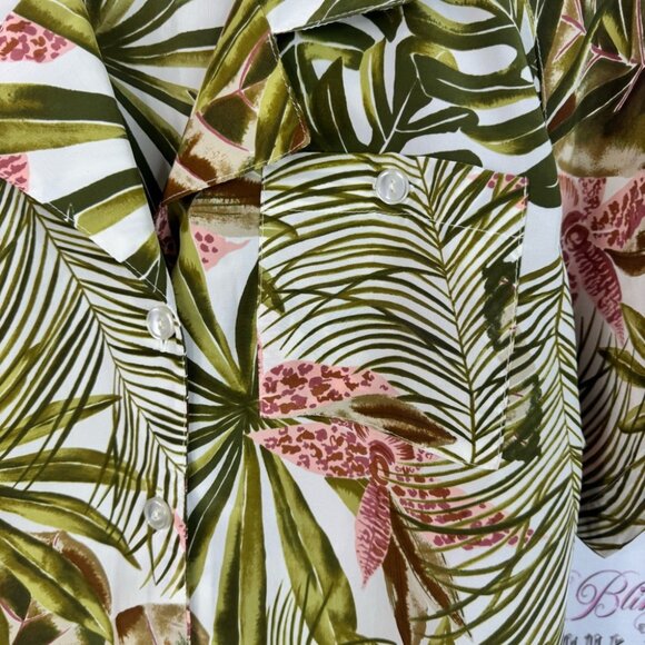 Above the crowd button up tropical cheetah Floral Leaf Print Short Sleeve Shirt - Picture 7 of 8